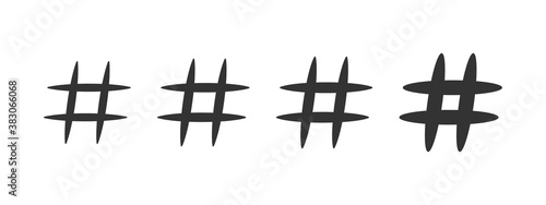 Hashtag icon set. Flat style icons hashtag on white background. Vector illustration