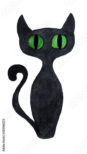 Black cat. Halloween. Watercolor