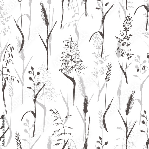 Fototapeta Naklejka Na Ścianę i Meble -  Hand drawn meadow grass seamless pattern.