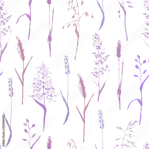 Meadow grass ear seamless pattern in purple and lilic © katyabogina