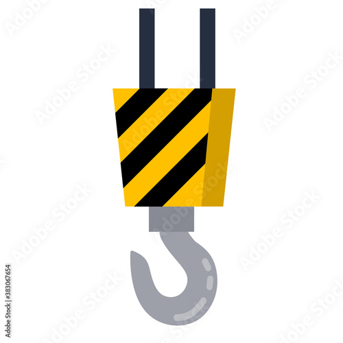 Hook. Industrial crane. Transportation and tool isolated on white background. Flat cartoon. The lifting of the load. Item of the plant and of the factory