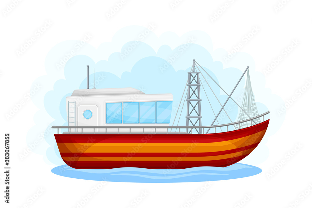 Regular Ship with Cabin as Water Transport Vector Illustration