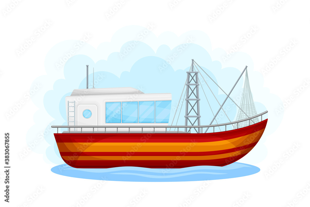 Regular Ship with Cabin as Water Transport Vector Illustration Regular Ship with Cabin as Water Transport Vector Illustration