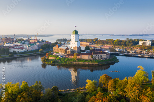 Autumn Vyborg. View of the city medieval castle.