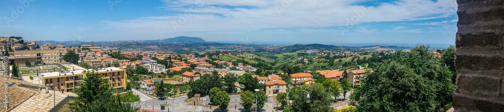 Ultra wide view of Recanati and the hill of the Marche land
