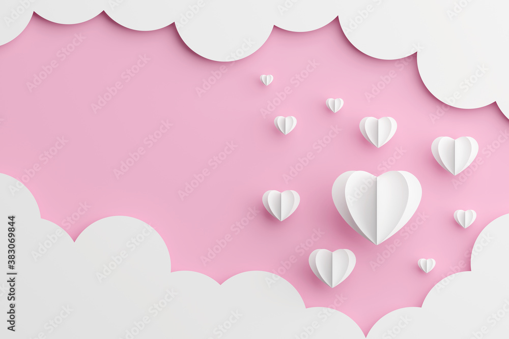 white heart on pink background for Valentine's Day 3D illustration