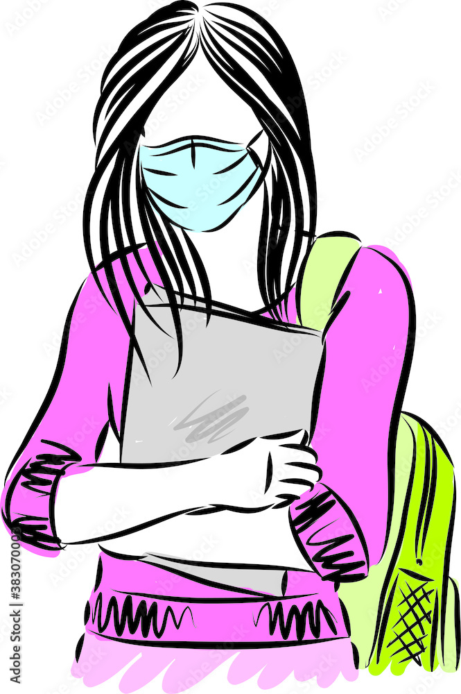 TEENAGER girl with mask STUDENT WOMAN VECTOR ILLUSTRATION TEENAGER girl with mask STUDENT WOMAN VECTOR ILLUSTRATION