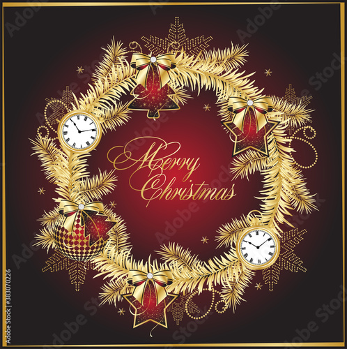 christmas wreath with ribbon and bells-Christmas Object two
