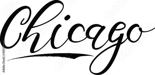 Chicago Handwritten calligraphy Black Color Text On 
White Background