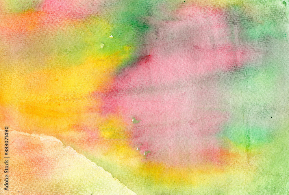 Watercolor background in green, yellow and red color shades
