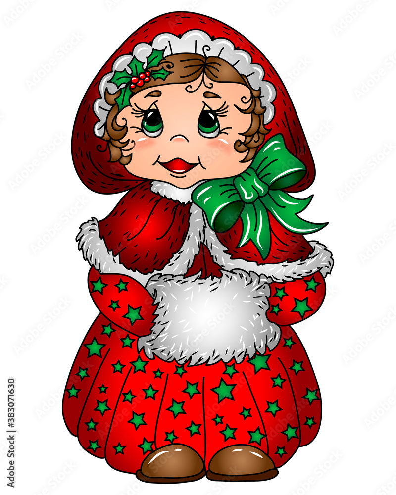 Little girl in a Christmas costume. Wall sticker Color, graphic, decorative portrait of a cute girl in a red Christmas costume. Digital vector drawing. Little girl in a Christmas costume. Wall sticker Color, graphic, decorative portrait of a cute girl in a red Christmas costume. Digital vector drawing.