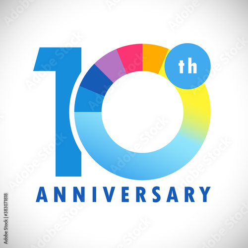 10 th anniversary numbers. 10 years old coloured congrats. Cute congratulation concept. Isolated abstract graphic design template. Blue digits. Up to 10%, -10% percent off discount. Decorative sign.