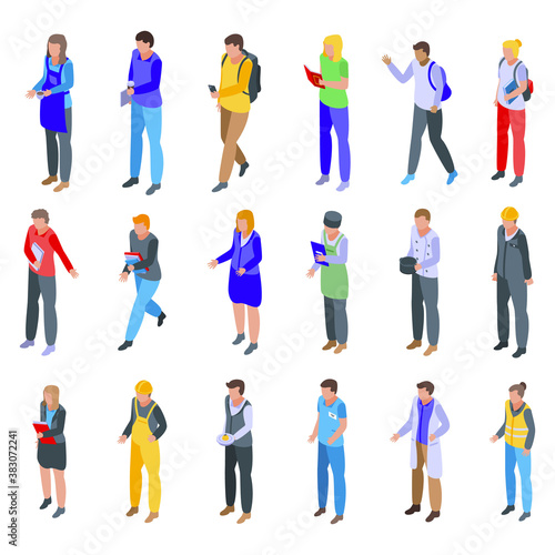 Job students icons set. Isometric set of job students vector icons for web design isolated on white background