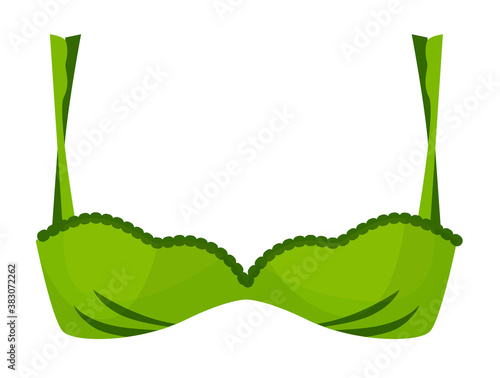 Elastic underwire. Green elastic underwire bra for woman isolated on white background. Retro model of female fabric lingerie vector illustration