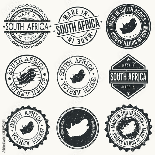 South Africa Set of Stamps. Travel Stamp. Made In Product. Design Seals Old Style Insignia.