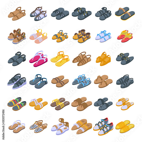 Sandals icons set. Isometric set of sandals vector icons for web design isolated on white background