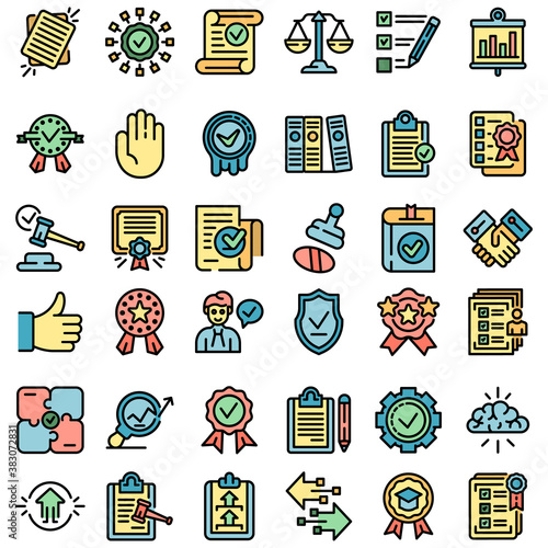 Standard icons set. Outline set of standard vector icons thin line color flat on white