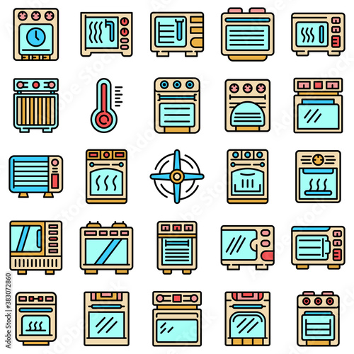 Convection oven icons set. Outline set of convection oven vector icons thin line color flat on white