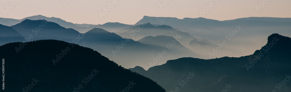 Misty mountanous scenic near the col de turini in haute alpes maritimes, france