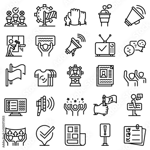 Agitation icons set. Outline set of agitation vector icons for web design isolated on white background