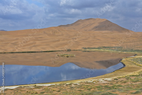 Lake Zhalate among sand dunes-Badain Jaran Desert. Alxa Plateau-Inner Mongolia-China-1078 photo