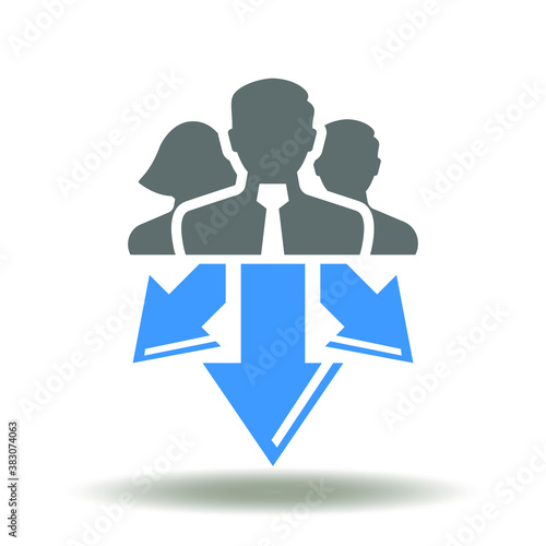 Business people group with arrows left rights forward icon vector. Direction Brainstoming Strategy Way Choice Symbol. Decision making business conceptual sign. photo