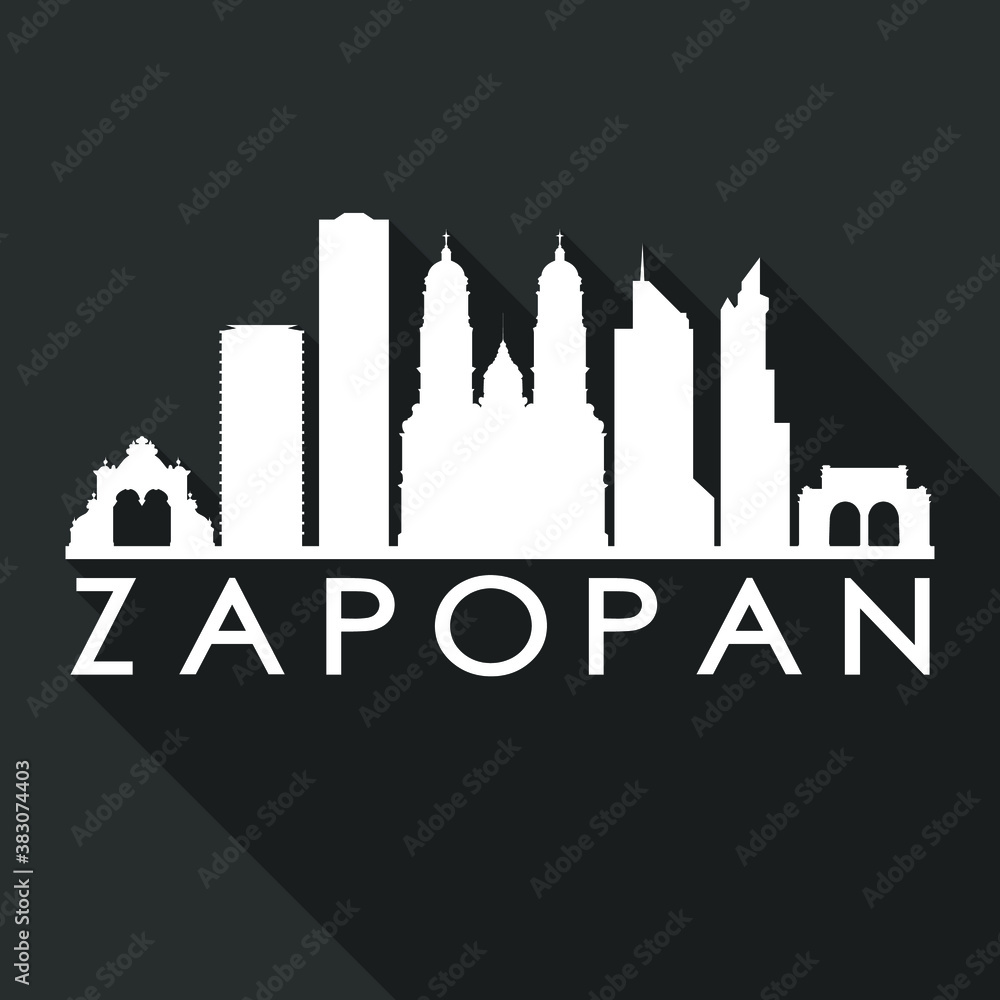 Zapopan Jalisco Mexico America Flat Icon Skyline Silhouette Design City Vector Art Famous Buildings.
