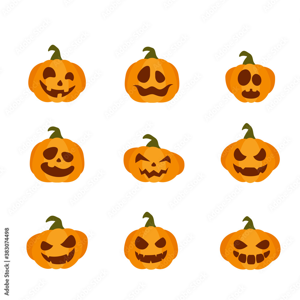 Set of Flat Icons Halloween Pumpkins Set of Flat Icons Halloween Pumpkins