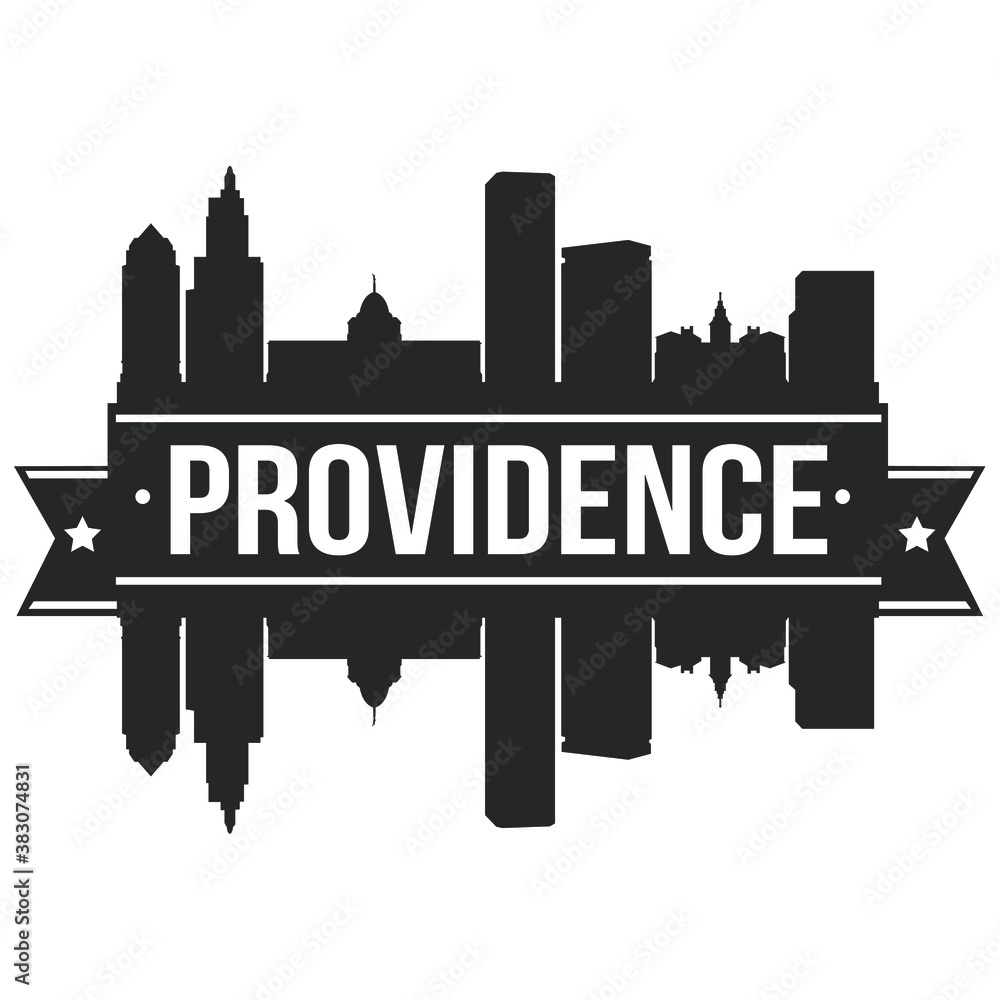 Providence Rhode Island. Skyline Silhouette Design City Vector Art Stencil.