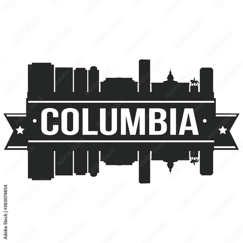 Columbia South Carolina, Skyline Silhouette Design City Vector Art Stencil.