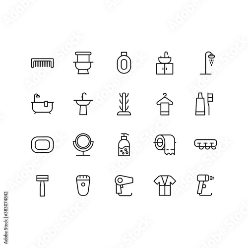 Simple icon set related to Bathroom appliances on white background