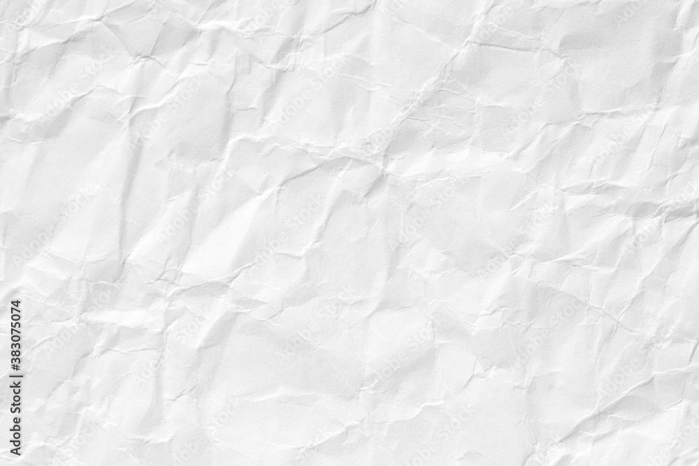 White crumpled paper background, texture old for web design screensavers. Template for various purposes or creating packaging.