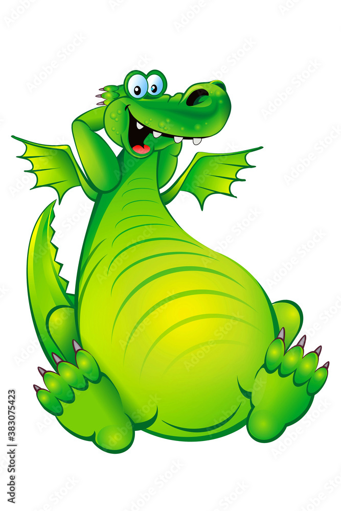 Naklejka premium FunnyCartoon Dragon Isolated on White