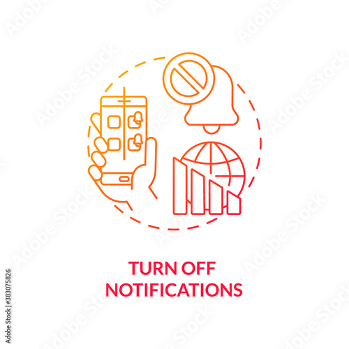 Turn off notifications concept icon. Smartphone dependence reducing idea thin line illustration. Switching off mobile reminders. Muting notifications. Vector isolated outline RGB color drawing