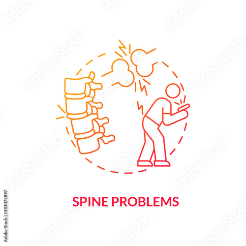 Spine problems concept icon. Screen addiction symptom idea thin line illustration. Muscle tension. Postural awareness. Spinal stress. Smartphone slouch. Vector isolated outline RGB color drawing
