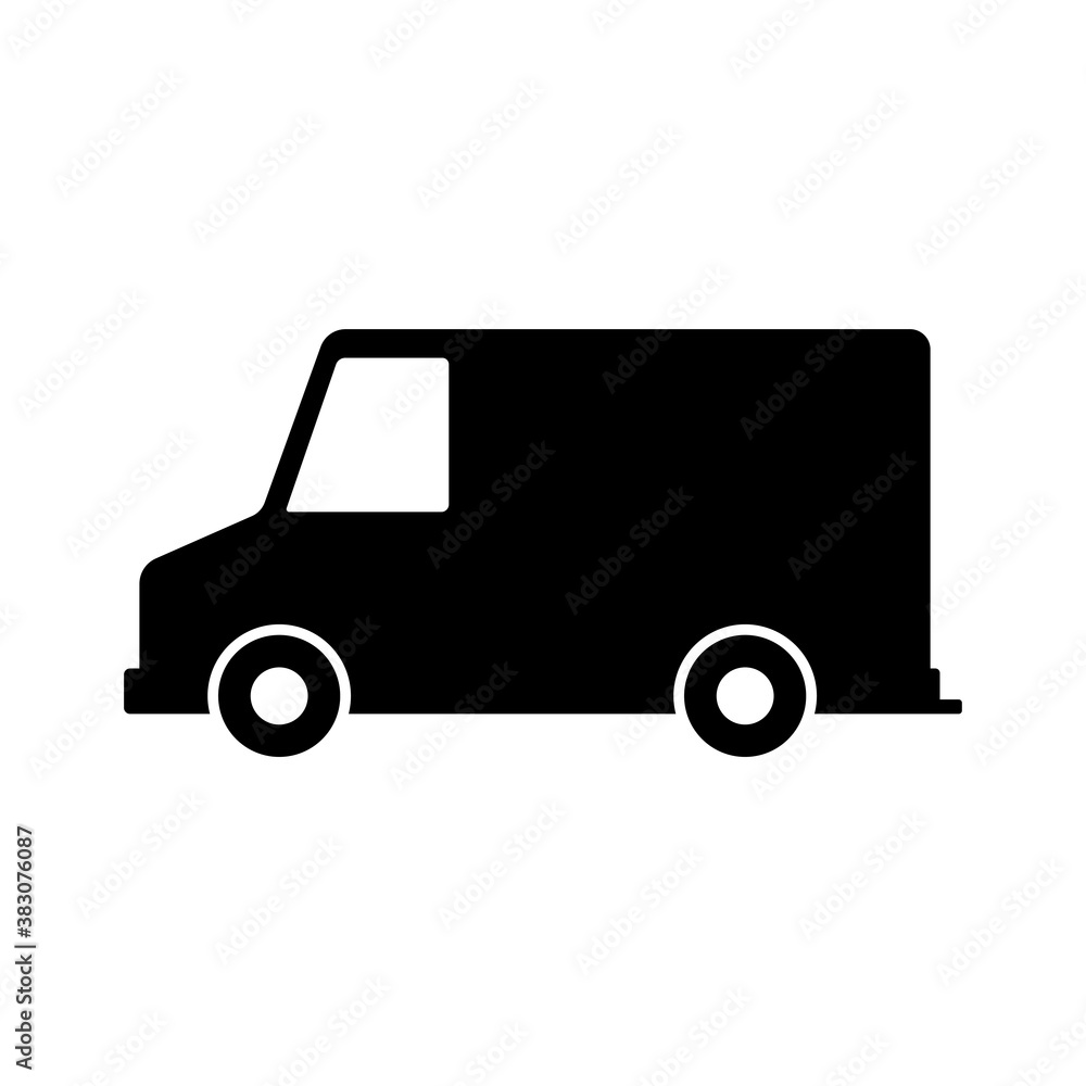 Cargo van icon. Black silhouette. Side view. Vector flat graphic illustration. The isolated object on a white background. Isolate.