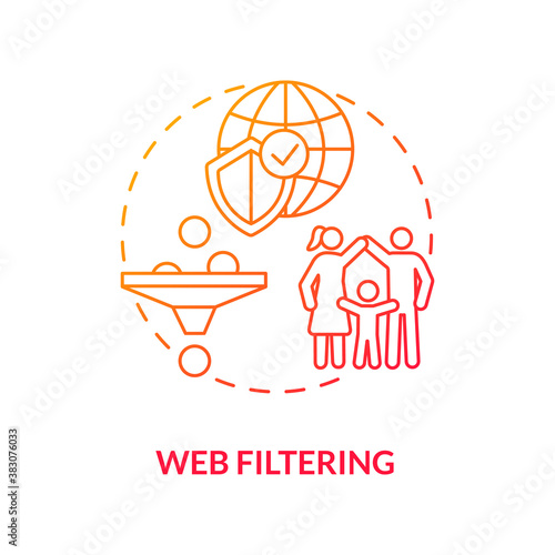 Web filtering concept icon. Parental control element idea thin line illustration. Child activity monitoring. Whitelist. Content control software. Vector isolated outline RGB color drawing