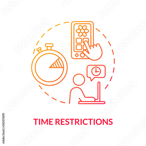 Time restrictions concept icon. Parental control element idea thin line illustration. Self-control. Web-tracking tool. Internet access control. Vector isolated outline RGB color drawing