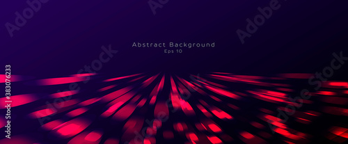 Abstract background of red light particles moving to the center and forming illuminated surface in the dark space