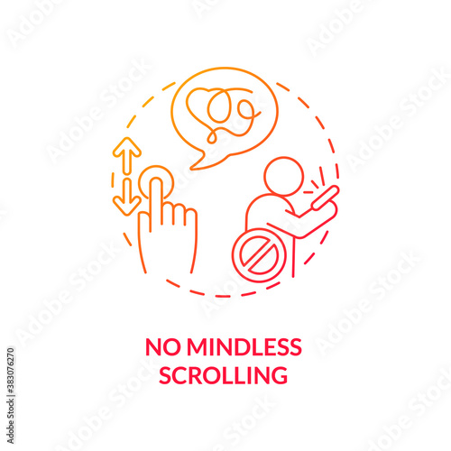 No mindless scrolling concept icon. Smartphone dependence reducing idea thin line illustration. Endless scroll on social media. Mental health impact. Vector isolated outline RGB color drawing