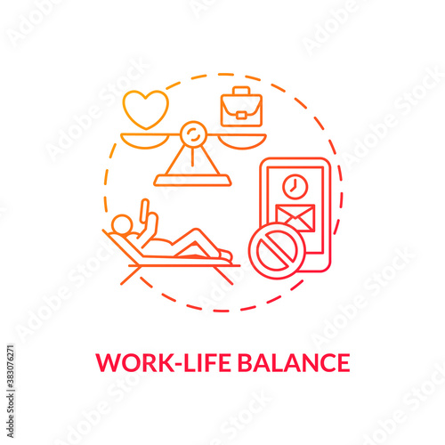 Work-life balance concept icon. Screen addiction prevention idea thin line illustration. Boundaries between work and private life. Mental wellbeing. Vector isolated outline RGB color drawing