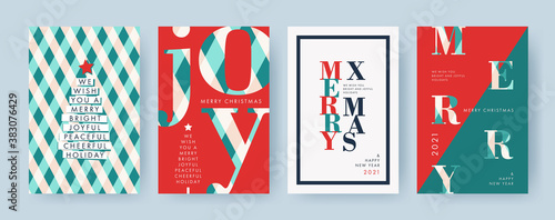 Merry Christmas and Happy New Year Set of backgrounds, greeting cards, posters, holiday covers. Design templates with typography, season wishes in modern minimalist style for web, social media, print