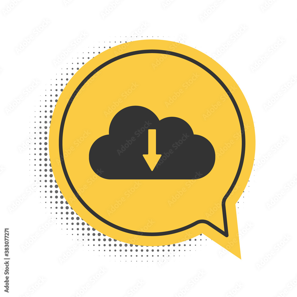 Black Cloud download icon isolated on white background. Yellow speech bubble symbol. Vector. Black Cloud download icon isolated on white background. Yellow speech bubble symbol. Vector.