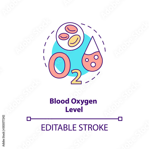 Blood oxygen level concept icon. Wearable technology feature idea thin line illustration. Pulse oximeter sensor. Health metric. Vector isolated outline RGB color drawing. Editable stroke