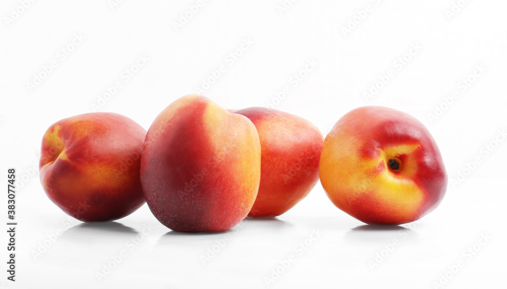 Fresh Nectarines. Group. White background. Side view Fresh Nectarines. Group. White background. Side view