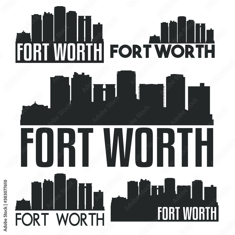 Fort Worth Texas Flat Icon Skyline Vector Silhouette Design Set Logos.