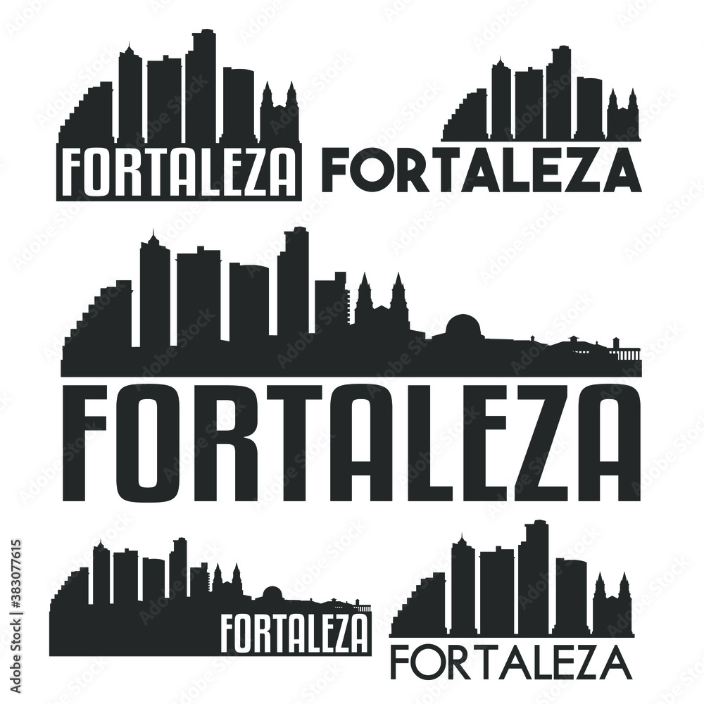 Fortaleza Brazil Flat Icon Skyline Vector Silhouette Design Set Logos. Fortaleza Brazil Flat Icon Skyline Vector Silhouette Design Set Logos.