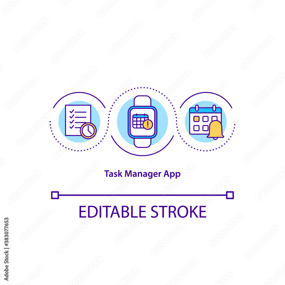 Task manager app concept icon. Smart watch planning program. Useful software. Management tool idea thin line illustration. Vector isolated outline RGB color drawing. Editable stroke Task manager app concept icon. Smart watch planning program. Useful software. Management tool idea thin line illustration. Vector isolated outline RGB color drawing. Editable stroke