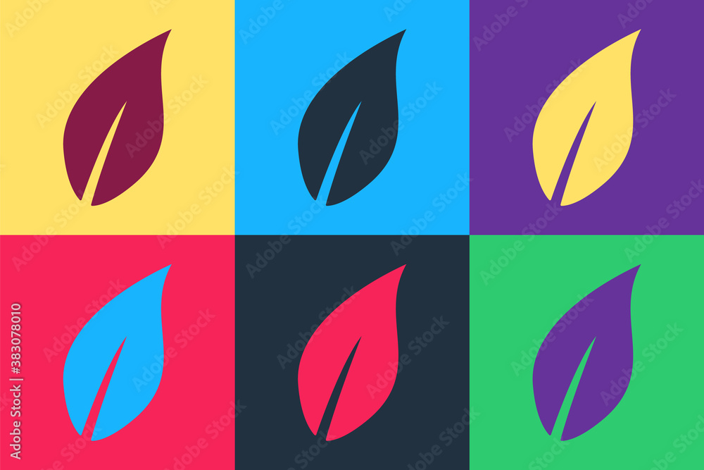 Pop art Leaf icon isolated on color background. Vector. Pop art Leaf icon isolated on color background. Vector.