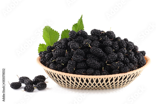 Mulberry in the basket isolated on a white background